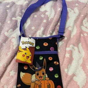 Bioworld Black Crossbody Bag with Purple Accents & Multicolor Candy Motifs